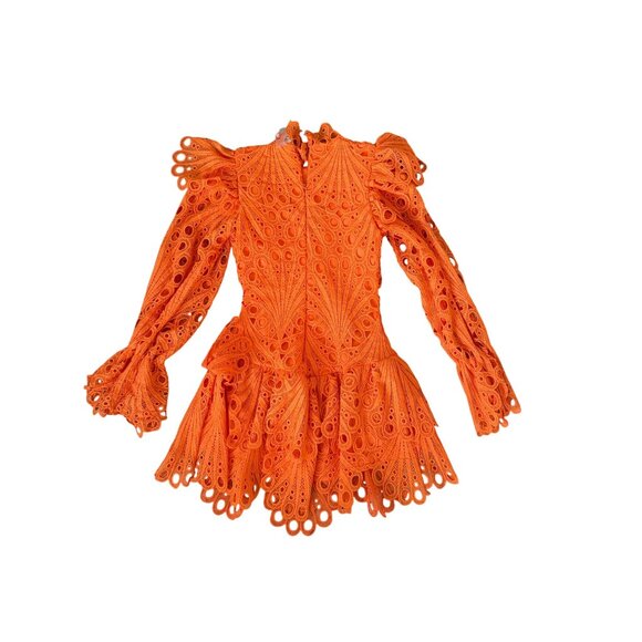 THE SANG Orange Ruffle Long Sleeve Mini Dress Size Medium NEW NWOT - Picture 7 of 14